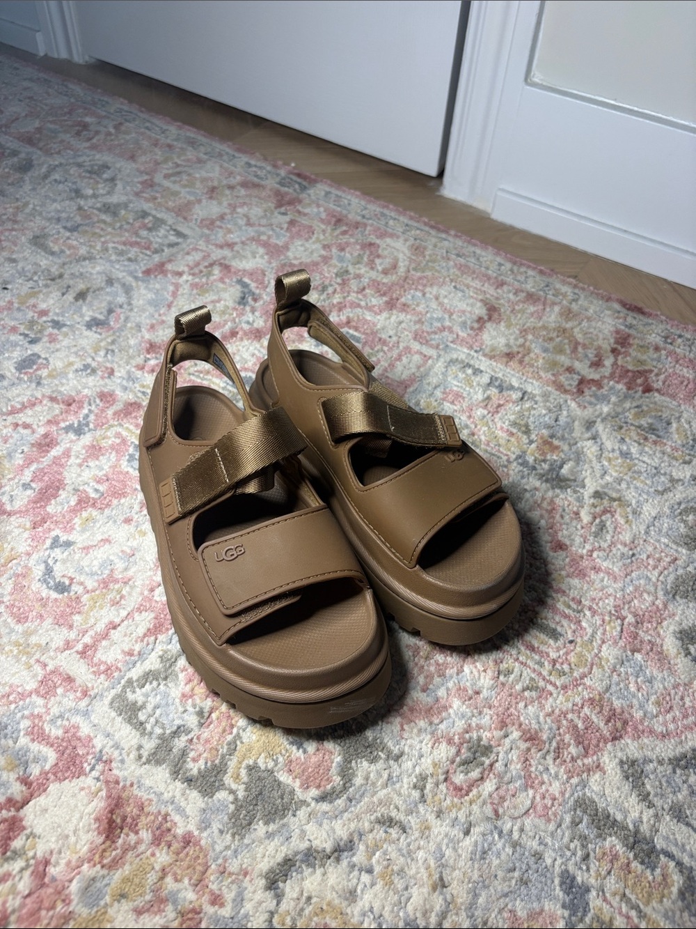 UGG Tan Platform Velcro Strap Sandal